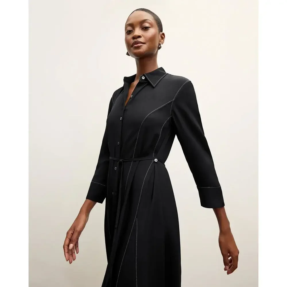 MM Lafleur The Pepper Midi Dress Black Top Stitch Medium Washable Silk Chic NWT - Picture 2 of 15
